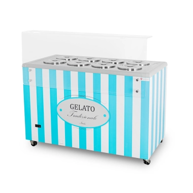 Dystrybutor do lodów | witryna do lodów | konserwator | retro | 8 tub | okrągłe kuwety | 1283x670x895 mm | GELATO POZETTI 8 BLUE