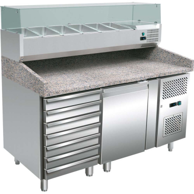 Stół chłodniczy 1 drzwiowy do pizzy z szufladami i nadstawą, 600X400 mm | 843310 Stalgast