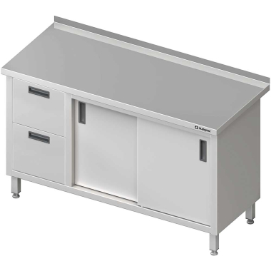 Stół przyścienny z blokiem dwóch szuflad (L),drzwi suwane 1500x700x850 mm