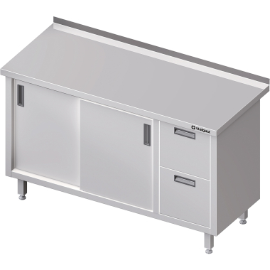 Stół przyścienny z blokiem dwóch szuflad (P),drzwi suwane 1200x600x850 mm