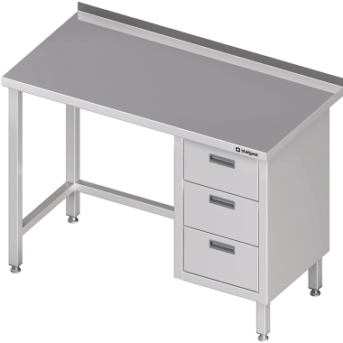 Stół przyścienny z blokiem trzech szuflad (P),bez półki 800x600x850 mm