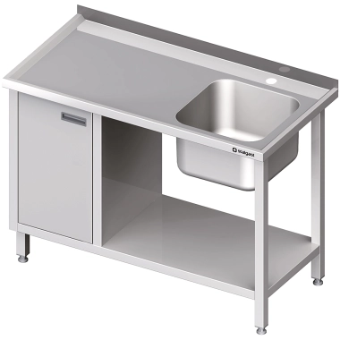 Stół ze zlew 1-kom.(P), z szafką i półką 1300x600x850 mm