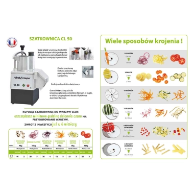 Szatkownica do warzyw CL50 550 W 230V, 375 obr/min 20-300 posiłków + zestaw tarcz | 713505