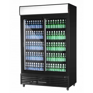 Szafa chłodnicza przeszklona, drzwi przesuwne, czarna | 1130x700x2020 mm | RQ1100SL-BLACK | 1000 l